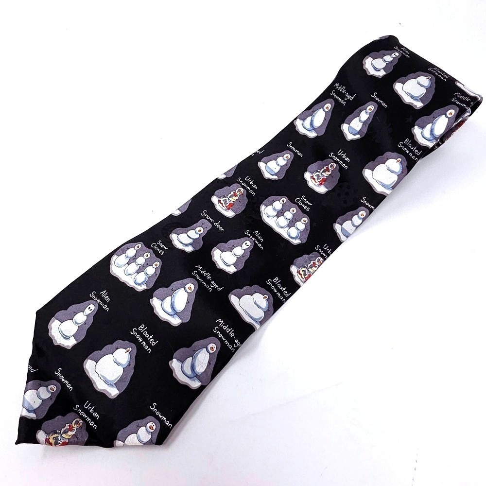 Golden Wreath Necktie Mens OS Black Snowman Novelty Silk American Greetings 2007